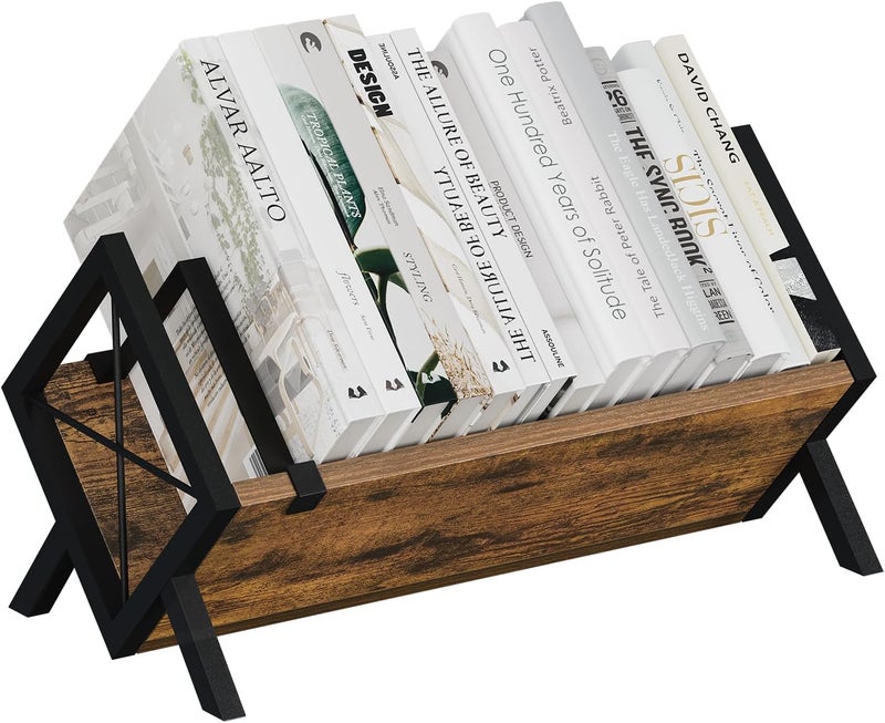 YINMIT Wood Desktop Bookshelf, Retro Tabletop Bookshelf, Desk Shelf for Top of Desk in Living Room, Home, Office, Tilting Bookcase for CDs, Magazine, Books, Home Decor - Image 1